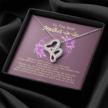 Double Heart Necklace With Fortunate To Have You In My Life Message Card Gift For Mother-In-Law Double Hearts Necklace