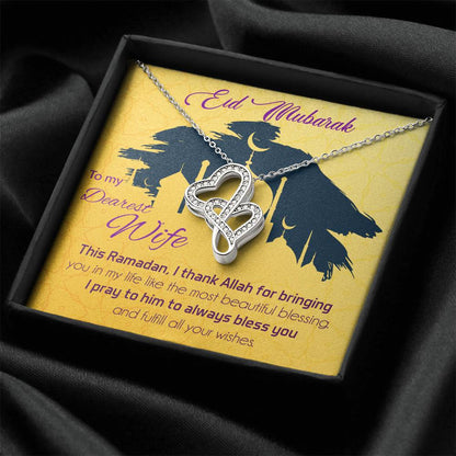 Best Eid Gift You Can Give Your Wife - Eid Gift For Wife Necklace - Islamic Jewelry Ramadan Eid Gift Celestial Jewelry Double Hearts Necklace