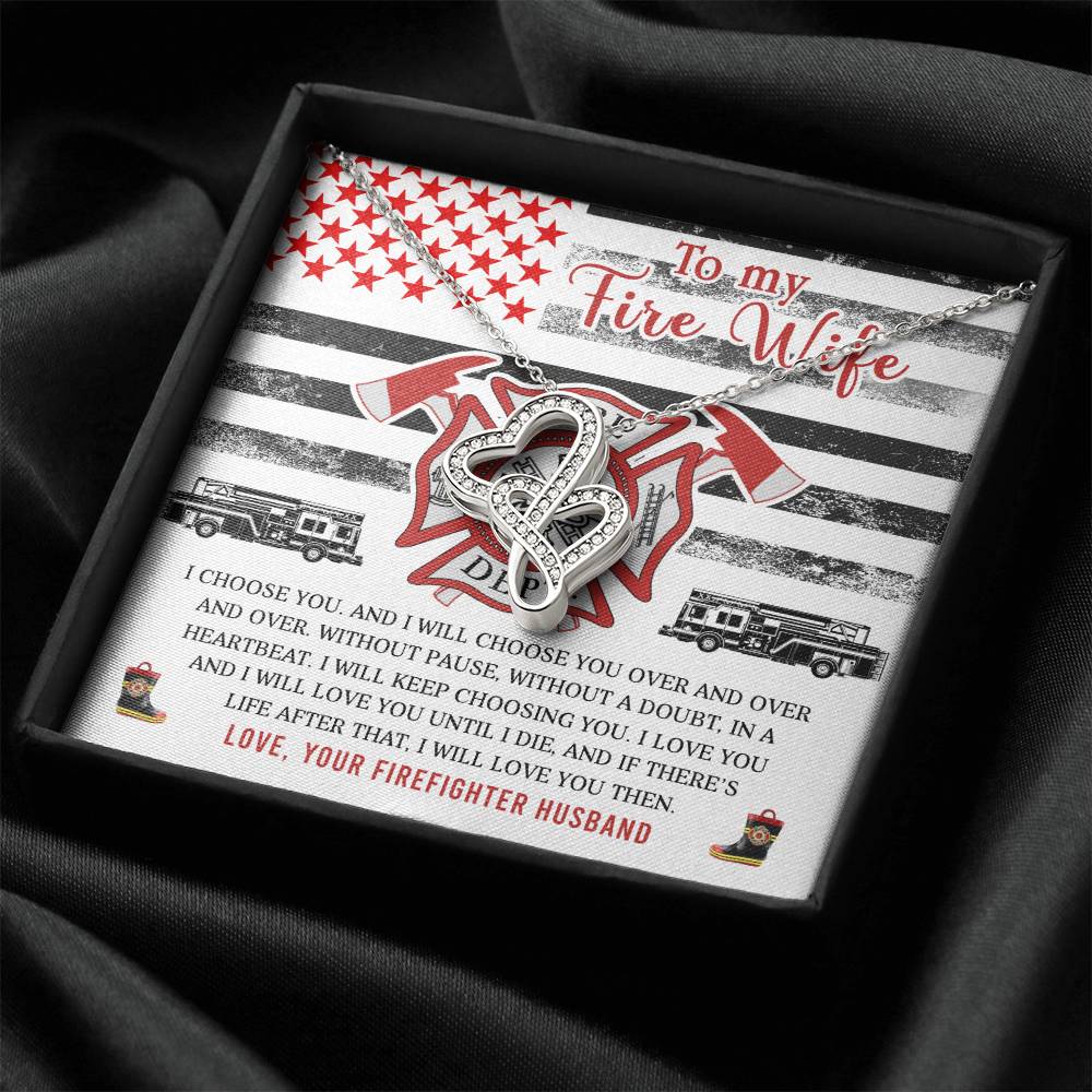 Double Heart Necklace - Best Necklace For Firefighter Wife - Romantic Gift For Fire Wife Double Hearts Necklace