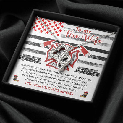 Double Heart Necklace - Best Necklace For Firefighter Wife - Romantic Gift For Fire Wife Double Hearts Necklace