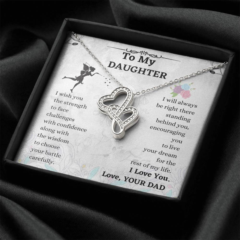 Double Heart Necklace Gift - To Daughter From Dad Necklace - Dad And Daughter Never Forget I Love You Gift From Dad -  3 Double Hearts Necklace