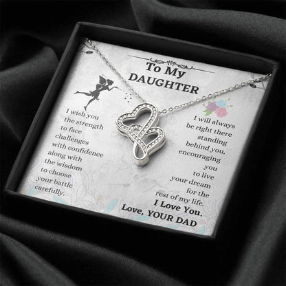 Double Heart Necklace Gift - To Daughter From Dad Necklace - Dad And Daughter Never Forget I Love You Gift From Dad -  3 Double Hearts Necklace