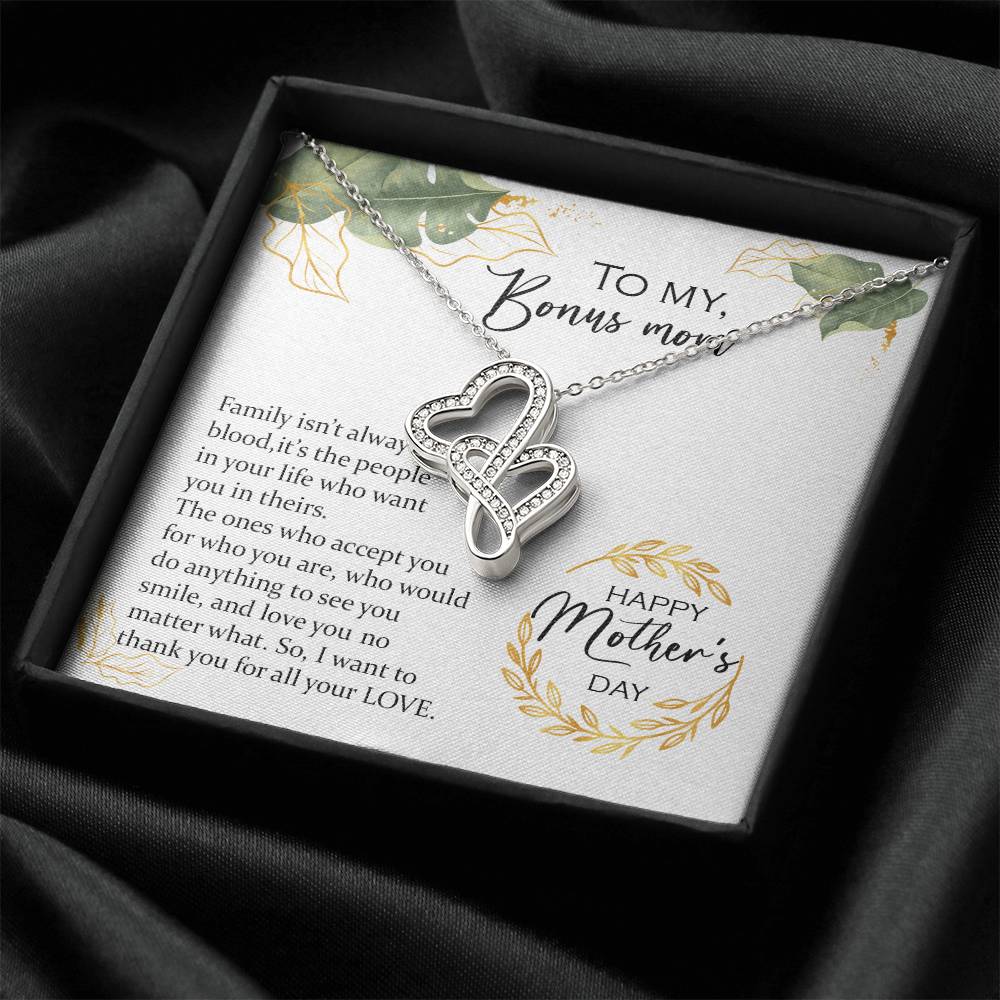For Your Bonus Mom Double Hearts Necklace