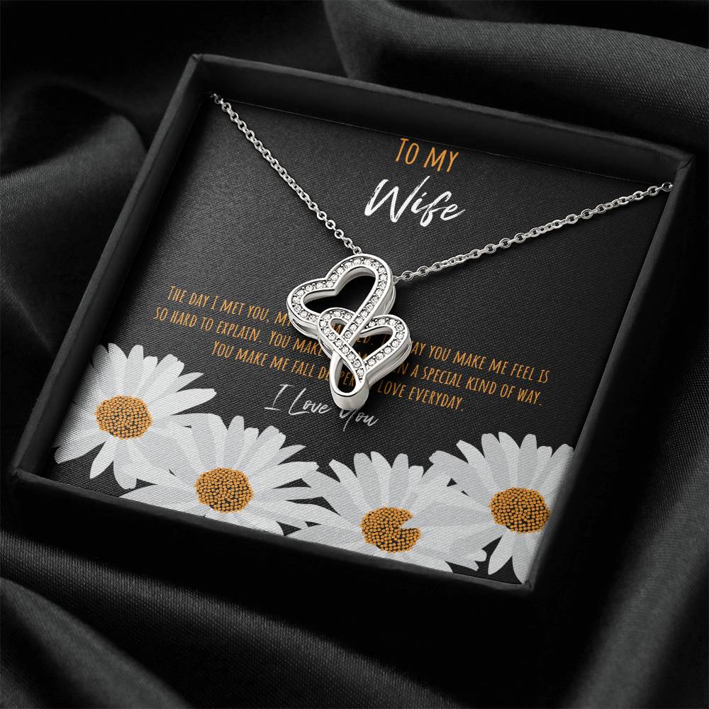 To My Wife The Day I Met You - Daisy Double Hearts Necklace