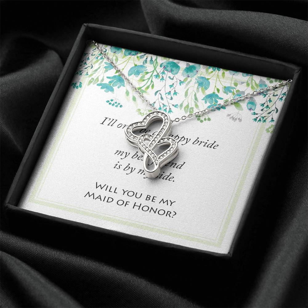 Will You Be My Maid Of Honor Bridal Wedding Jewelry Double Hearts Necklace
