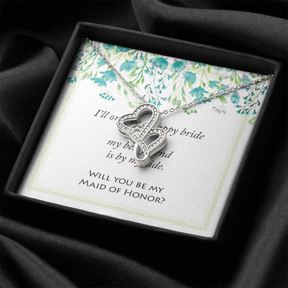 Will You Be My Maid Of Honor Bridal Wedding Jewelry Double Hearts Necklace