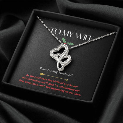 To My Wife Our First Christmas.  Double Hearts Necklace