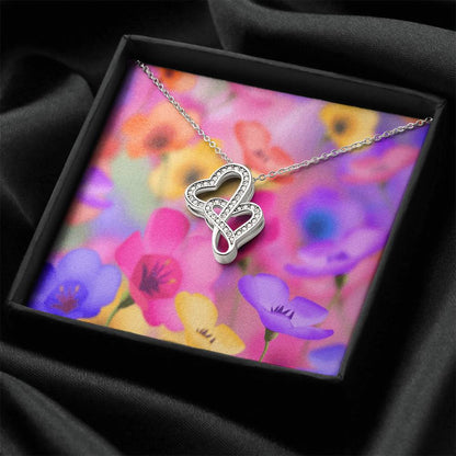 Cheerful Double Hearts Entwined Cz Necklace With Pretty Bright Flowers Photo For Her Perfect Gift To Send Double Hearts Necklace