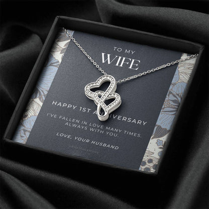 1 Year Anniversary Gift For Wife  1 Year Anniversary Gifts  1 Year Wedding Anniversary Gift Ideas  1St Wedding Anniver 1 Double Hearts Necklace