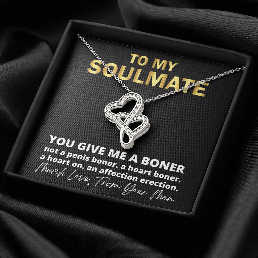 You Give Me A Heart Boner An Affection Erection Pendant Necklace Funny & Sarcastic Love For Her Mature Gift - Gorgeous Double Hearts Necklace