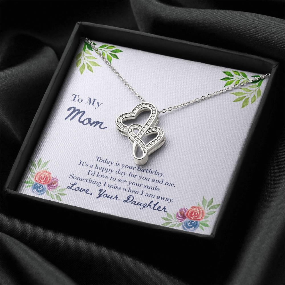 Double Heart Necklace With Love To See A Smile On Your Birthday Message Card Gift For Mother Double Hearts Necklace