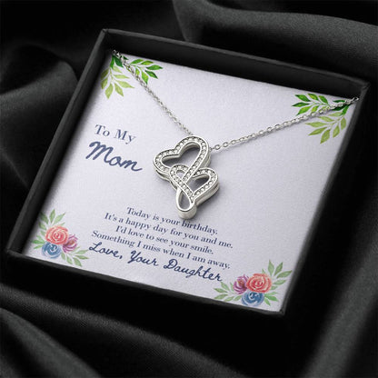 Double Heart Necklace With Love To See A Smile On Your Birthday Message Card Gift For Mother Double Hearts Necklace