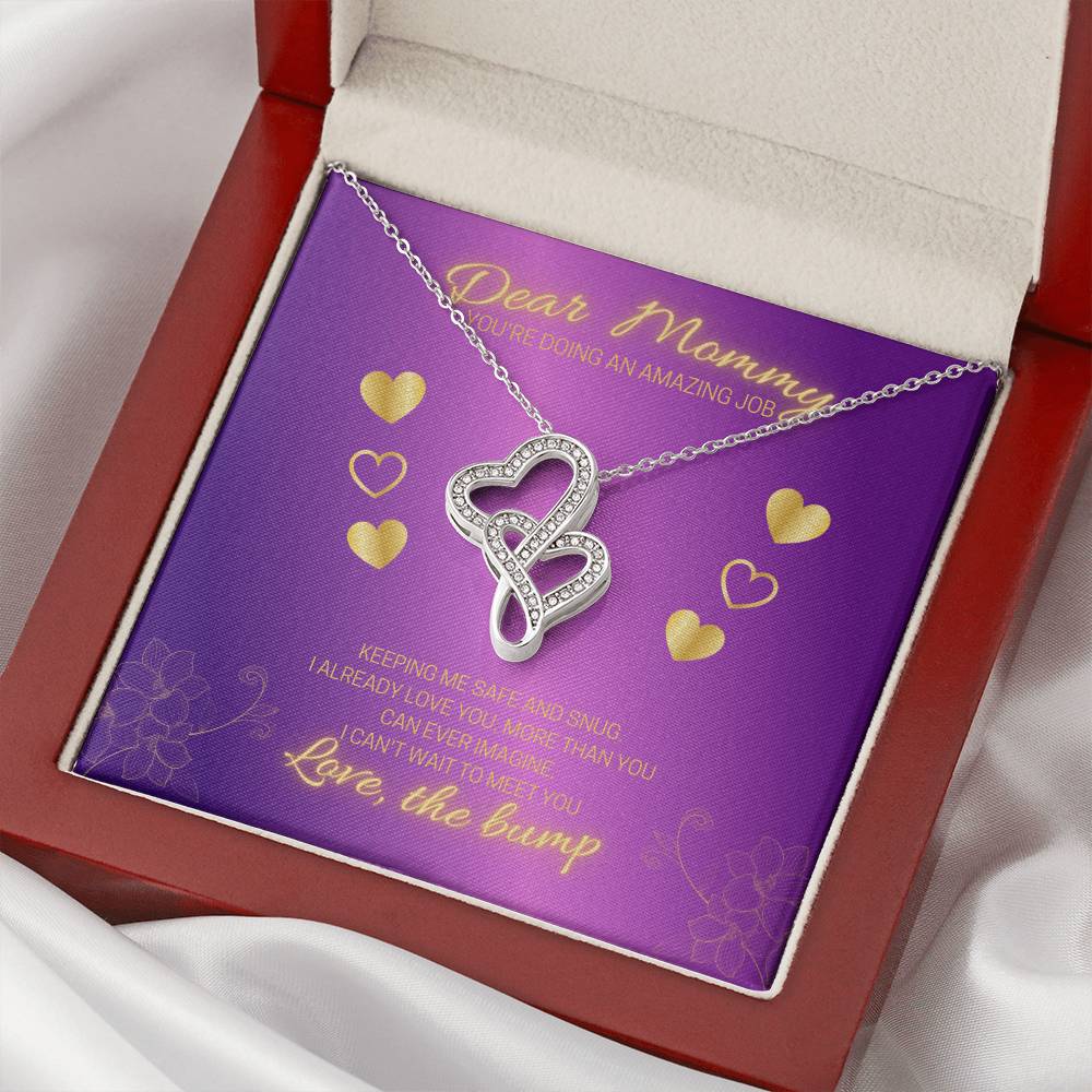 Dear Mommy - Love The Bump Purple Double Hearts Necklace