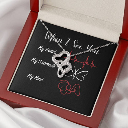 When I See You - Engagement Gift Anniversary Gift Gift For Her Double Hearts Necklace
