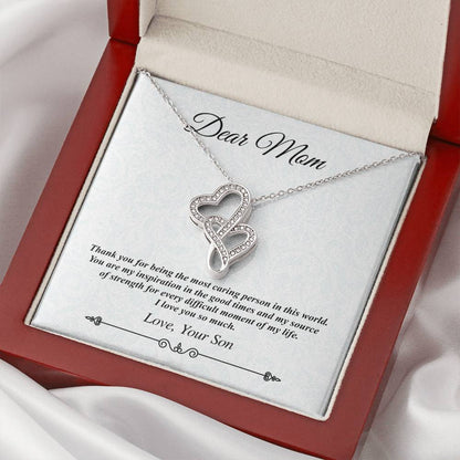 Dear Mom Double Heart Necklace - The Most Caring Person In This World Double Hearts Necklace