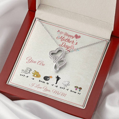 For Mom With Rebus Message Card Double Hearts Necklace