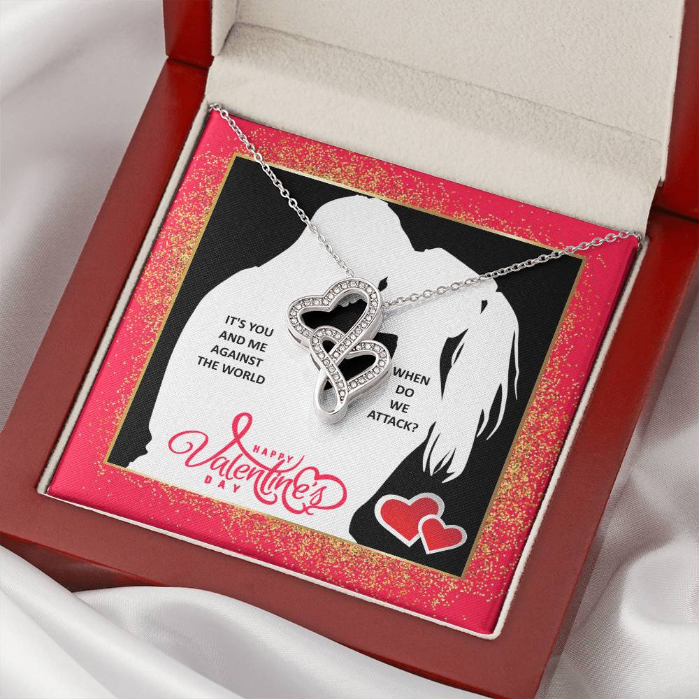 You And Me Against The World  Double Hearts Necklace