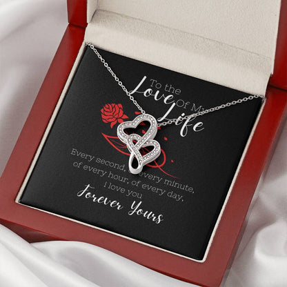 To The Love Of My Life With Rose And Two Hearts - Birthday Gift Anniversary Gift Wedding Gift Engagement Present Gift  Double Hearts Necklace