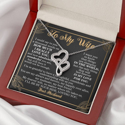 To My Wife Loving Your Husband - To My Wife Necklace From Husband Best Necklace For Wife Husband To Wife Gifts Wife Gi Double Hearts Necklace