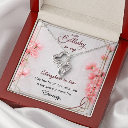 Birthday Gift For Daughter In Law- Double Heart Necklace With Message Card. Double Hearts Necklace