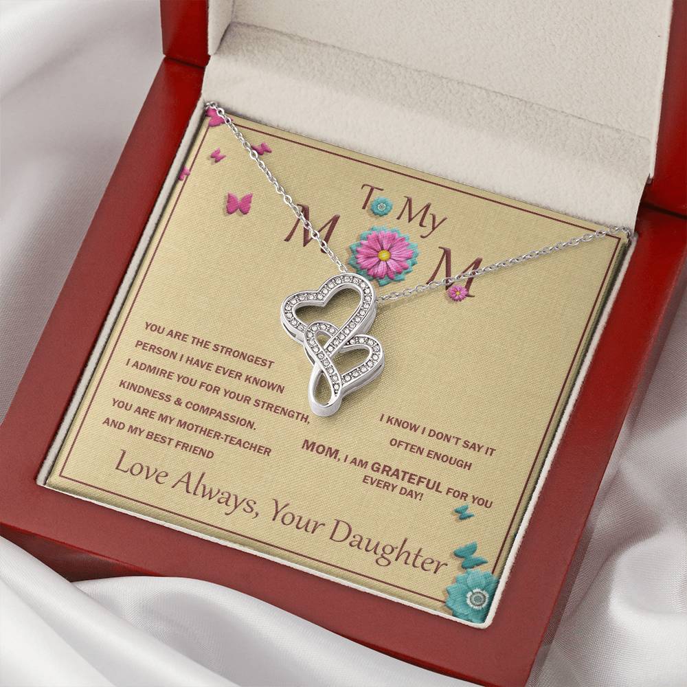 For Mother With Message Card Double Hearts Necklace