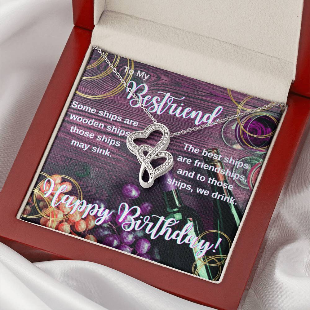 Gift For Bestfriend Wine Lover Loves Beer And Wine Party Girl Double Hearts Necklace