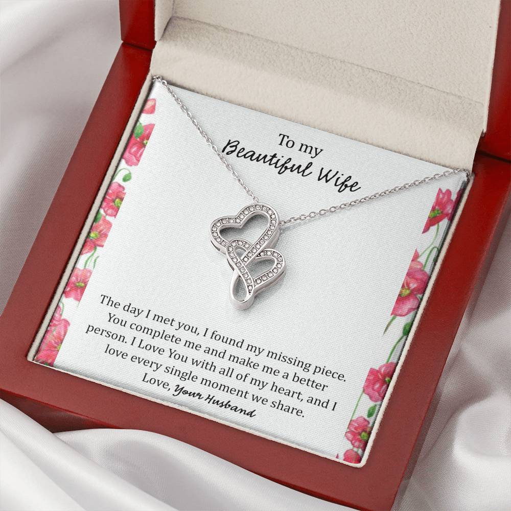 To My Wife The Day I Met You - Floral Double Hearts Necklace