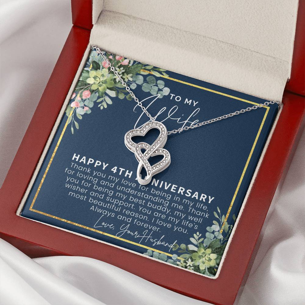 4 Year Anniversary Gifts 4Th Anniversary Gift Ideas 4Th Anniversary Gift For Wife 4 Year Wedding Anniversary Gift For  Double Hearts Necklace