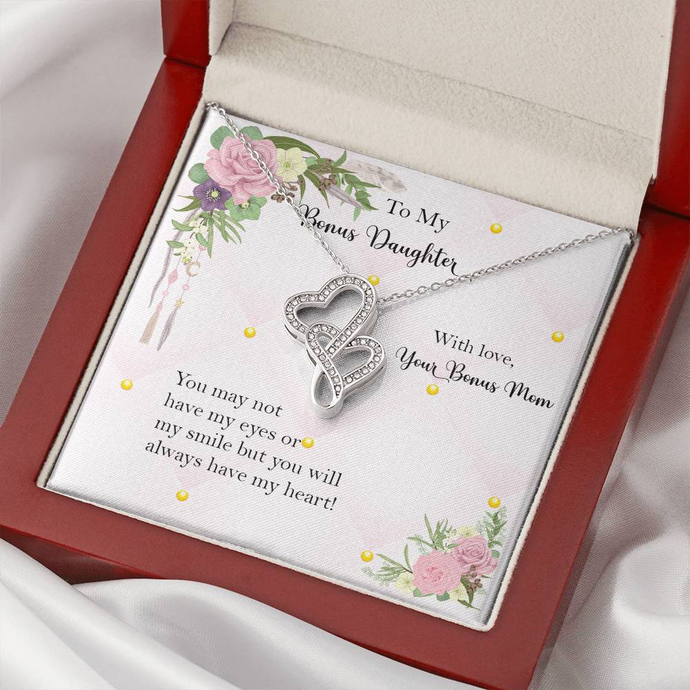 Bonus Daughter From Bonus Mom No Dna But You Have My Heart  1 Double Hearts Necklace