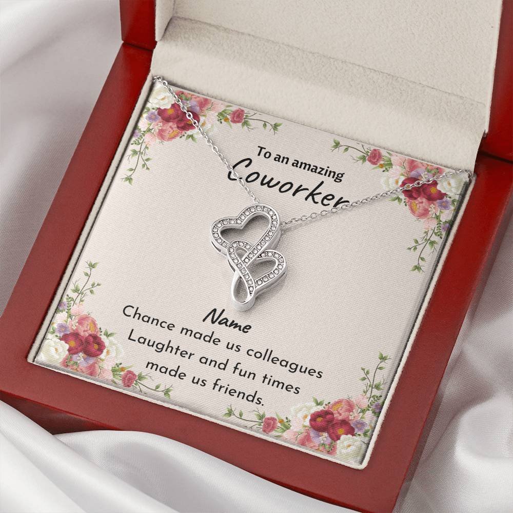 Double Heart - Coworker Leaving - Chance Made Us Colleagues - White Double Hearts Necklace