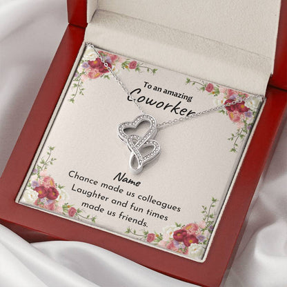 Double Heart - Coworker Leaving - Chance Made Us Colleagues - White Double Hearts Necklace