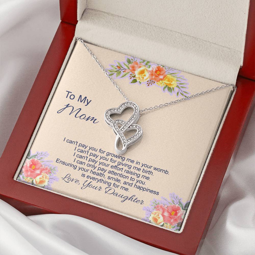 Double Heart Necklace With I Can't Pay You Message Card Gift For Mother Double Hearts Necklace