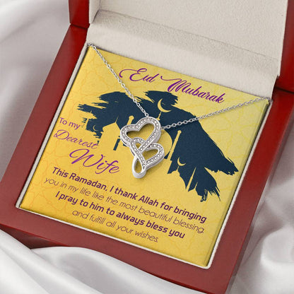 Best Eid Gift You Can Give Your Wife - Eid Gift For Wife Necklace - Islamic Jewelry Ramadan Eid Gift Celestial Jewelry Double Hearts Necklace