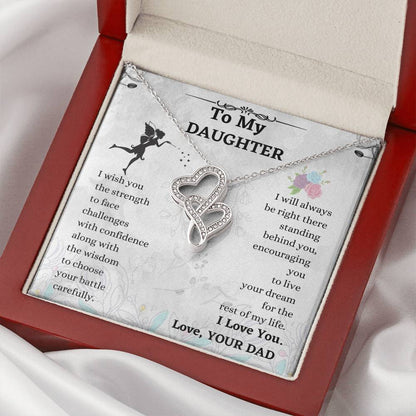 Double Heart Necklace Gift - To Daughter From Dad Necklace - Dad And Daughter Never Forget I Love You Gift From Dad -  3 Double Hearts Necklace