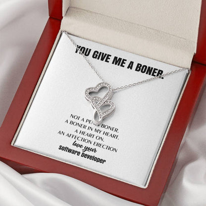 You Give Me A Heart Boner An Affection Erection  Funny & Sarcastic Love For Her Mature Best Fu 7 Double Hearts Necklace