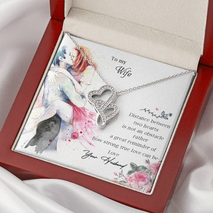 Elegant Necklace For Wife- Gift With Message Card For Wife Double Hearts Necklace