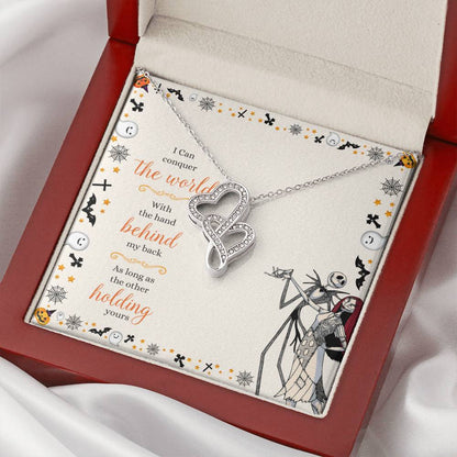 Best Romantic Holiday Gift For Her  I Can Conquer The World With One Hand As Long As You Double Hearts Necklace