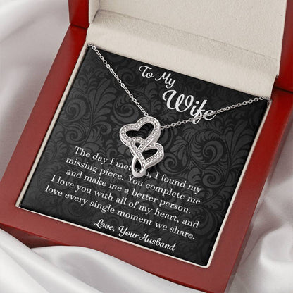 To My Wife The Day I Met You - Love Husband Double Hearts Necklace