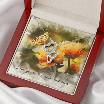 Double Heart Necklace– Butterfly Message Card Double Hearts Necklace