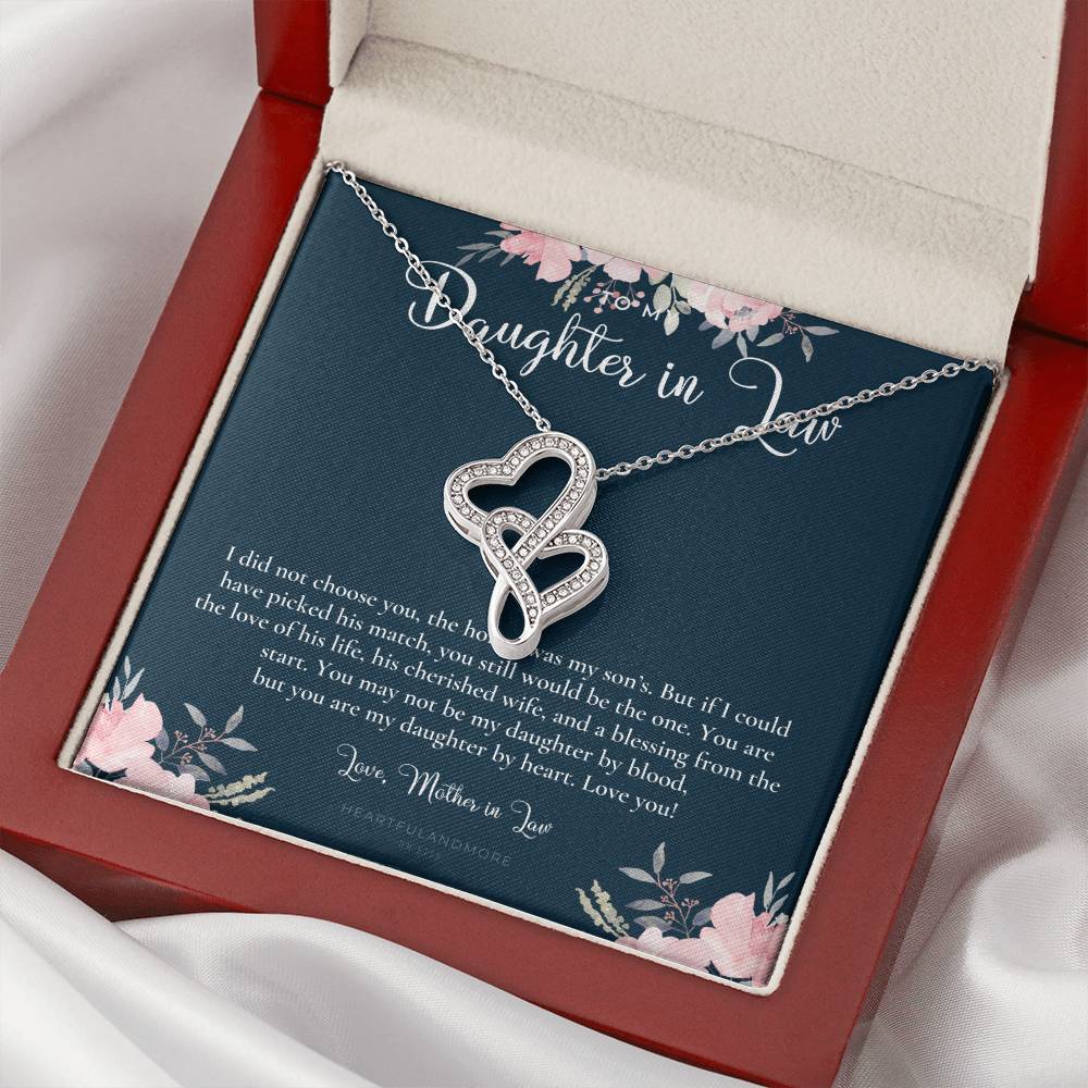 Daughter-In-Law Gift Necklace Wedding Gift Jewelry From Mother-In Law Gift For Bride Daughter-In-Heart Double Hearts Necklace
