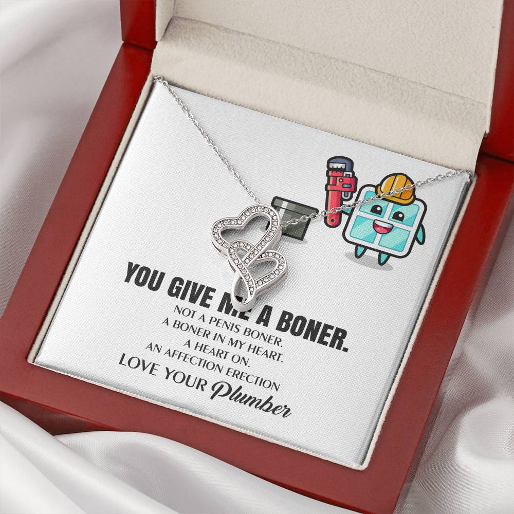 You Give Me A Heart Boner An Affection Erection  Funny & Sarcastic Love For Her Mature Gag Plu Double Hearts Necklace