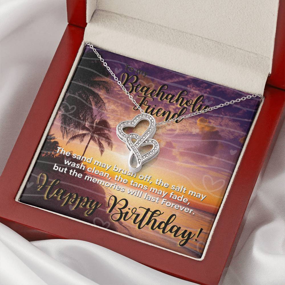 Beachaholic Birthday Gift Best Friend Beach Lover Double Hearts Necklace