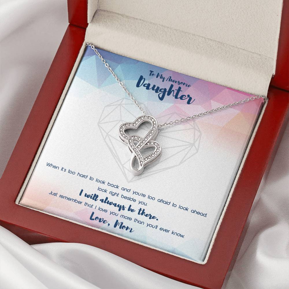 Awesome Daughter Gift Necklace Double Hearts Necklace