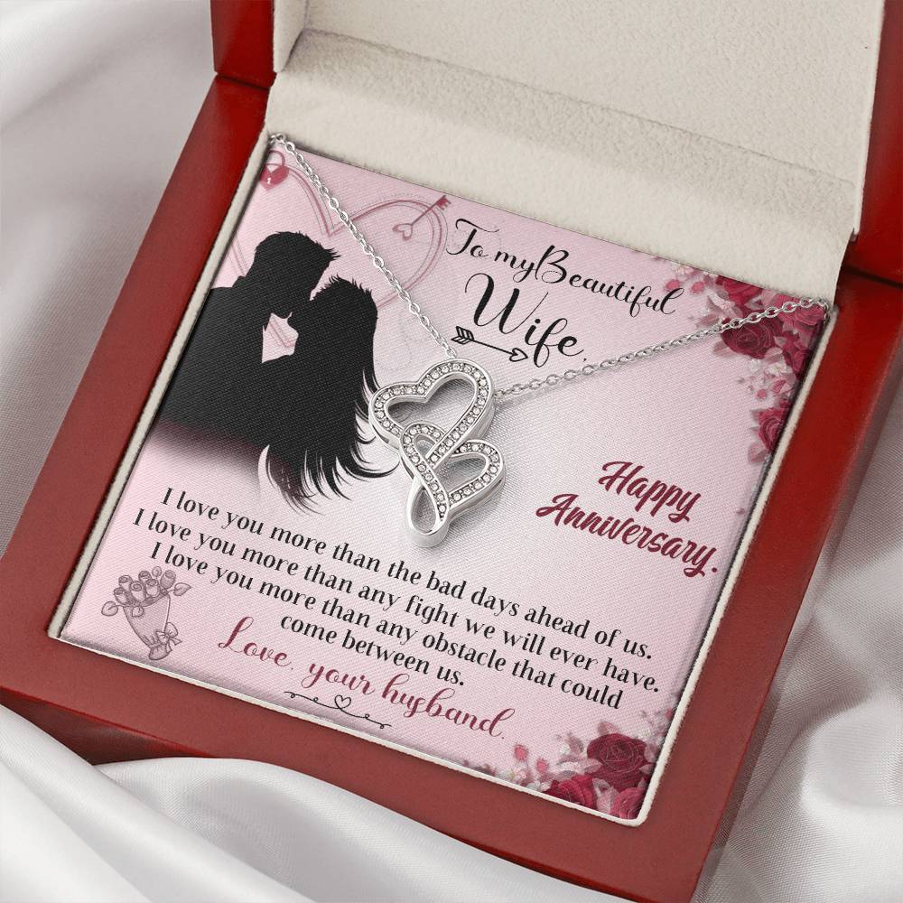 To My Wife Necklace - Anniversary Gift For Wife -  Double Hearts Necklace