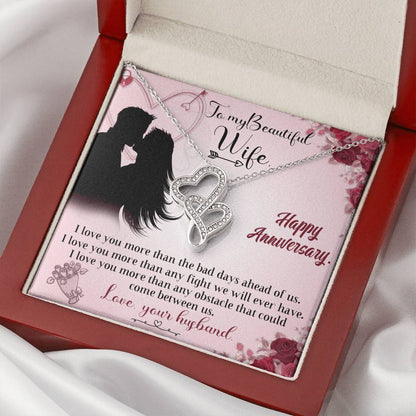 To My Wife Necklace - Anniversary Gift For Wife -  Double Hearts Necklace