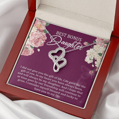 Best Bonus Daughter Forever Love Necklace Birthday Gift - To Daughter From Mom Double Heart Necklace Gift Mom And Daug Double Hearts Necklace