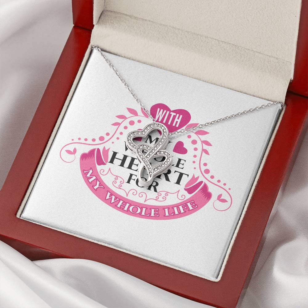 With My Whole Heart - Marriage Wife  Silver Or Gold Double Hearts Necklace