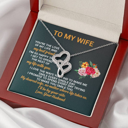Dear Wife Happy Anniversary - Double Hearts - Love Your Husband - Wife Christmas Gift From Husband Wife Christmas Gift 3 Double Hearts Necklace