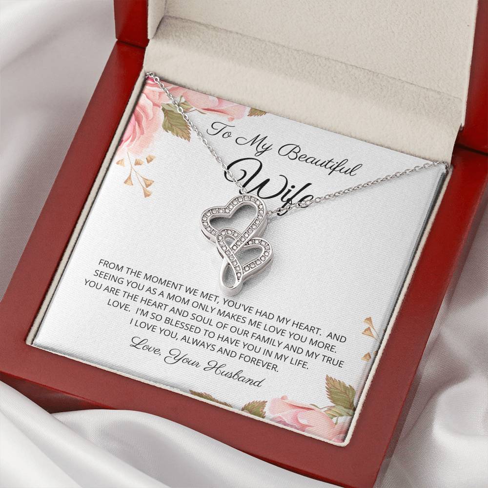 Dear Wife Happy Anniversary - Double Hearts - Love Your Husband - Wife Christmas Gift From Husband Wife Christmas Gift 2 Double Hearts Necklace