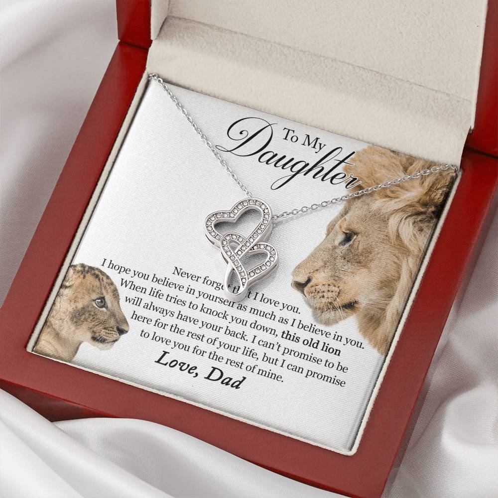 Dad Daughter Gift This Old Lion Will Always Have Your Back Daughter Necklace Necklace For Daughter From Father Double Hearts Necklace